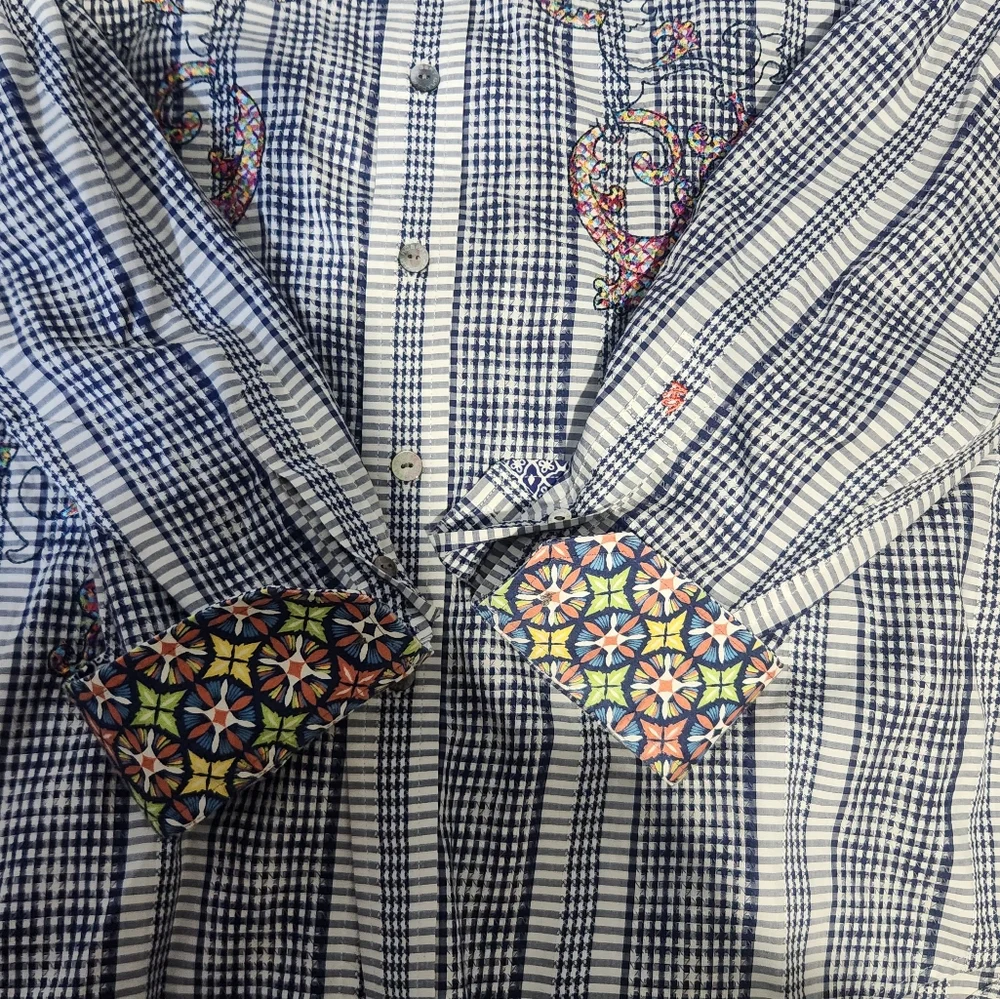 Robert Graham Plaid Embroidered Mens Shirt Suze Large - Picture 14 of 16